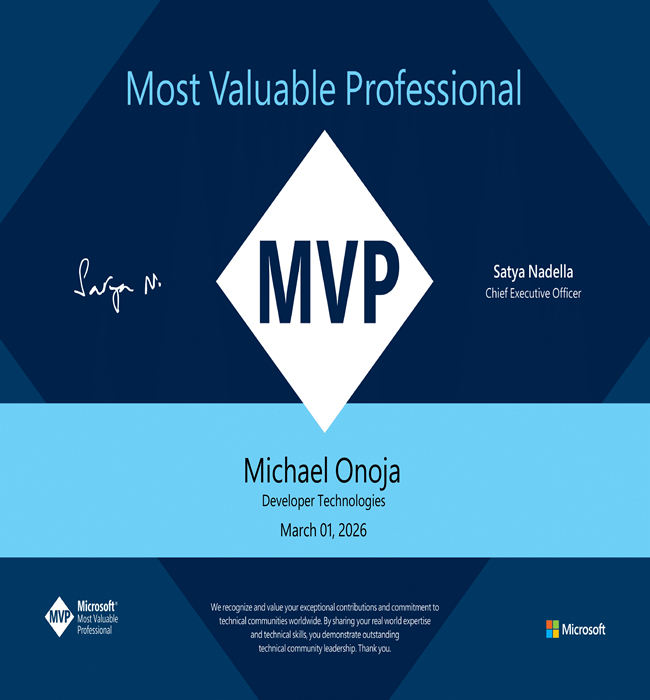 Awarded Microsoft Most Valuable Professional (MVP) in Developer Technologies